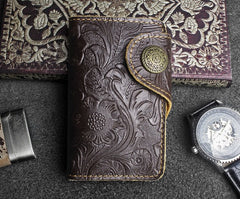 Handmade Leather Floral Mens Cool Key Wallet Wallet Card Holder Small Card Keychain Wallets for Men