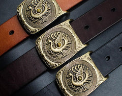 Handmade Genuine Leather Punk Rock Guan Yu Mens Cool Men Biker Trucker Leather Belt