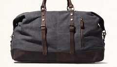 Gray Mens Leather Canvas Large Weekender Bag Canvas Travel Bag for Men - iwalletsmen