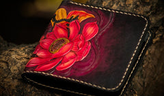 Handmade Leather Carp Tooled Mens billfold Wallet Cool Leather Wallet Slim Wallet for Men