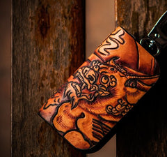 Handmade Leather Biker Mens Cool Car Key Wallet Coin Wallet Pouch Car KeyChain for Men