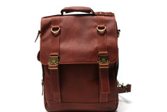 Red Brown Leather Mens Backpack Travel Backpacks Laptop Backpack for men - iwalletsmen
