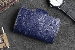 Handmade Leather Floral Mens Cool billfold Wallet Card Holder Small Card Slim Wallets for Men