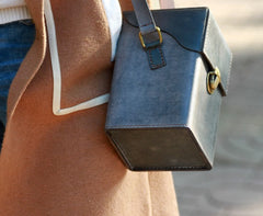 Handmade Gray Leather Mens Small Box Bag Shoulder Bag Messenger Bag for Men - iwalletsmen