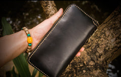 Handmade Leather Carp Mens Chain Biker Wallet Cool Leather Wallet Long Phone Wallets for Men