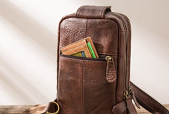 Coffee Leather Mens Sling Bag Sling Shoulder Bag Sling Backpacks for men - iwalletsmen