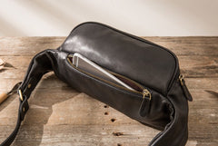 Black Mens Leather Fanny Packs Mens Waist Bag Black Hip Pack Belt Bag Chest Bag for Men - iwalletsmen