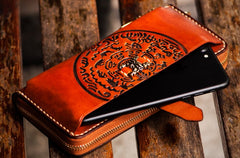 Handmade Leather Mens Tibetan Chain Biker Wallet Cool Leather Wallet Long Clutch Wallets for Men