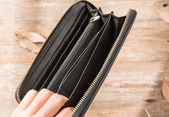 Cool Black Leather Mens Zipper Clutch Wallet Long Wallet for Men - iwalletsmen