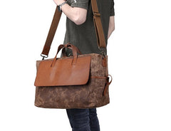 Mens Canvas Leather Briefcase Handbag Laptop Bag Business Bag for Men - iwalletsmen