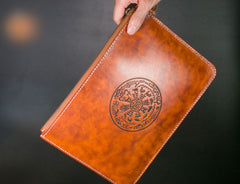 Handmade Leather Mens Clutch Cool Slim Wallet Zipper Clutch Wristlet Wallet for Men