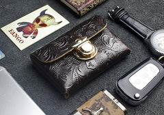 Handmade Leather Floral Mens Cool billfold Wallet Card Holder Small Card Slim Wallets for Men