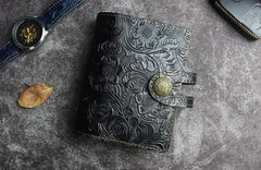 Handmade Leather Floral Mens Cool billfold Wallet Card Holder Small Card Slim Wallets for Men