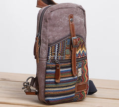 Folk Canvas Mens Sling Bag Vintage Chest Bag One Shoulder Pack for men - iwalletsmen