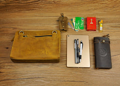 Vintage Large Leather Mens Wristlet Bag Wristlet Wallet Side Bag Clutch Wallet for Men - iwalletsmen