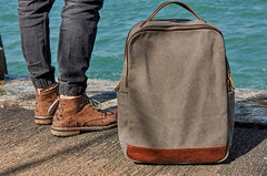 Cool Canvas Leather Mens Backpack Canvas Travel Bag Canvas School Bag for Men - iwalletsmen