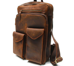 Cool Brown Leather Mens Backpack Travel Backpacks Laptop Backpack for men - iwalletsmen