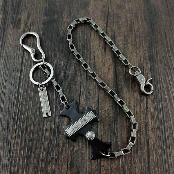 24'' HEAVY METAL CROSS BIKER SILVER WALLET CHAIN LONG PANTS CHAIN SILVER Jeans Chain Jean Chain FOR MEN - iwalletsmen
