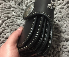 Handmade Leather Biker Wallet Mens Cool billfold Chain Wallet Trucker Wallet with Chain