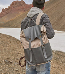 Leather Canvas Mens Cool Backpack Canvas Travel Bag Canvas School Bag for Men - iwalletsmen