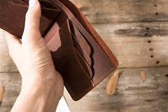 Brown Cool Leather Mens Small Wallet Bifold Vintage Slim billfold Wallet for Men - iwalletsmen