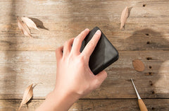 Black Leather Mens Small Wallets Trifold Vintage billfold Wallet for Men - iwalletsmen