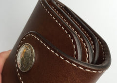 Handmade Leather Biker Wallet Mens Cool billfold Chain Wallet Trucker Wallet with Chain
