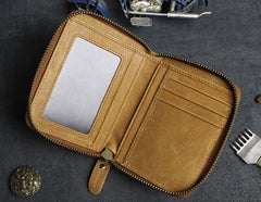 Handmade Leather Mens Cool Slim Leather Wallet Men Zipper billfold Wallets Bifold for Men