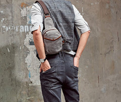 Cool Gray Canvas Mens Sling Bag Chest Bag One Shoulder Packs for men - iwalletsmen