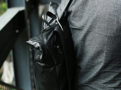 Black Leather Mens Backpacks Travel Backpacks Laptop Backpack for men - iwalletsmen