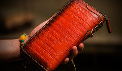 Handmade Leather Tibetan Mens Chain Biker Wallet Cool Leather Wallet Long Clutch Wallets for Men