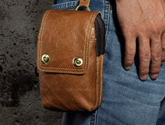 Small Mens Leather Belt Pouch Holsters Belt Cases Cell Phone Waist Pouches for Men - iwalletsmen