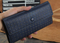 Genuine Leather Mens Cool Long Leather Wallet Zipper Clutch Wristlet Wallet for Men