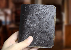 Handmade Leather Floral Mens Cool Slim Leather Wallet Men billfold Wallets Bifold for Men