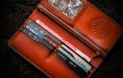 Handmade Leather Men Tooled Cool Leather Wallet Long Phone Wallets for Men