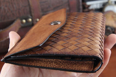Handmade Leather Mens Clutch Cool Braided Wallet Clutch Wristlet Wallet for Men