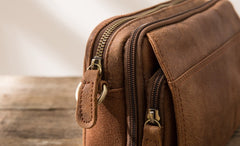 Cool Small Mens Leather Camel Bag Messenger Bags Shoulder Bags  for Men - iwalletsmen