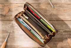 Cool Leather Mens Braided Long Zipper Clutch Wallets Long Wallet for Men - iwalletsmen