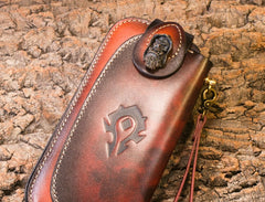 Handmade Leather Mens Cool Long World of Warcraft Leather Chain Wallet Cards Biker Trucker Wallet - iwalletsmen