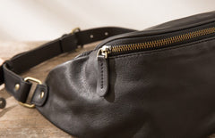Black Mens Leather Fanny Packs Mens Waist Bag Black Hip Pack Belt Bag Chest Bag for Men - iwalletsmen