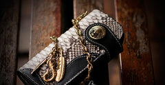 Handmade Leather Black Mens Chain Biker Wallet Cool Leather Wallet Long Clutch Wallets for Men