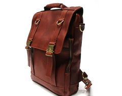 Red Brown Leather Mens Backpack Travel Backpacks Laptop Backpack for men - iwalletsmen