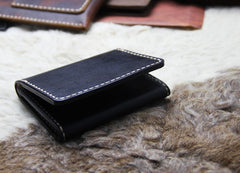 Black Leather Mens Slim Front Pocket Bifold Small Wallets Card Wallet for Men - iwalletsmen