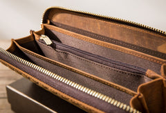 Cool Leather Mens Braided Long Zipper Clutch Wallet Long Wallet for Men - iwalletsmen