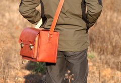 Handmade Vintage Coffee Leather Mens Camera Shoulder Bags Camera Messenger Bag for Men - iwalletsmen