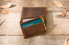 Cool Leather Mens Briaded Small Wallet Bifold Vintage Slim billfold Wallet for Men - iwalletsmen