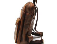 Cool Brown Leather Mens Backpack Travel Backpacks Laptop Backpack for men - iwalletsmen
