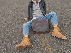 Mens Canvas Gray Cool Side Bag Messenger Bag Canvas Shoulder Bag for Men - iwalletsmen
