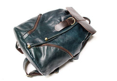 Cool Green Mens Leather Backpack Travel Backpacks Laptop Backpacks for men - iwalletsmen