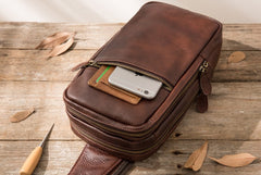 Coffee Leather Mens Sling Bag Sling Shoulder Bag Sling Backpacks for men - iwalletsmen